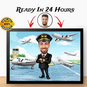 Personalisierte Pilotenkarikatur, Piloten-Cartoon-Portrait, Karikatur vom Foto, Digitales Portrait, Pilotengeschenke, Luftfahrtgeschenke