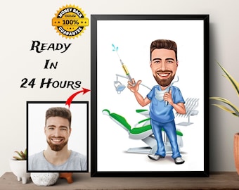 Custom Dentist Caricature From Photo: Personalized Cartoon Portrait (Digital File)