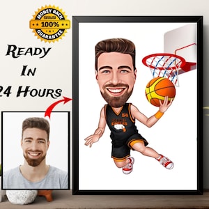 Basketball-Spieler-Geschenk, Basketball-Spieler-Karikatur-Zeichnung vom Foto, benutzerdefinierte digitale Karikatur Portrait, Trainer