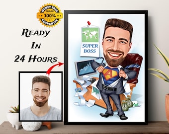 Personalized Boss Caricature Portrait: Custom Cartoon Drawing (Digital File)