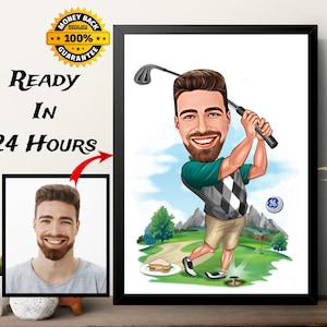 Personalized Golfer Caricature: Custom Cartoon Portrait (Digital Download)