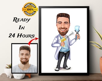 Custom Male Dentist Caricature, Dentist Caricature Drawing From Photo, Digital Portrait, Personalized Birthday Gift, Funny Cartoon Decor