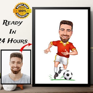 Football/Soccer Player Gift, Football Player Caricature Drawing From Photo, Soccer Custom Digital Caricature Portrait, Birthday Gift