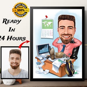 Mannelijk baasgeschenk, baaskarikatuurtekening van foto, grappig cartoon-karikatuurportret op maat, gepersonaliseerde digitale