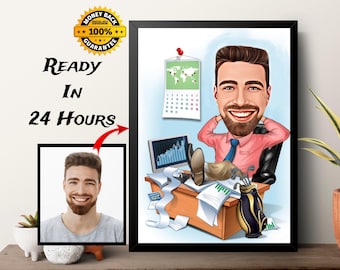 Personalized Boss Caricature Portrait: Custom Cartoon Drawing (Digital File)