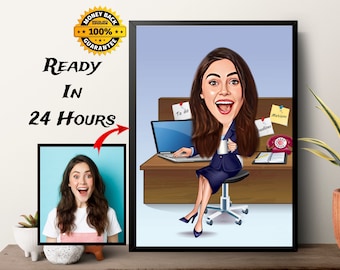 Custom Female Caricature Portrait: Funny Cartoon Boss Gift (Digital File)