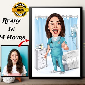 Regalo per dottoressa/infermiera, caricatura di dottoressa da foto, caricatura digitale personalizzata di infermiera, regalo personalizzato