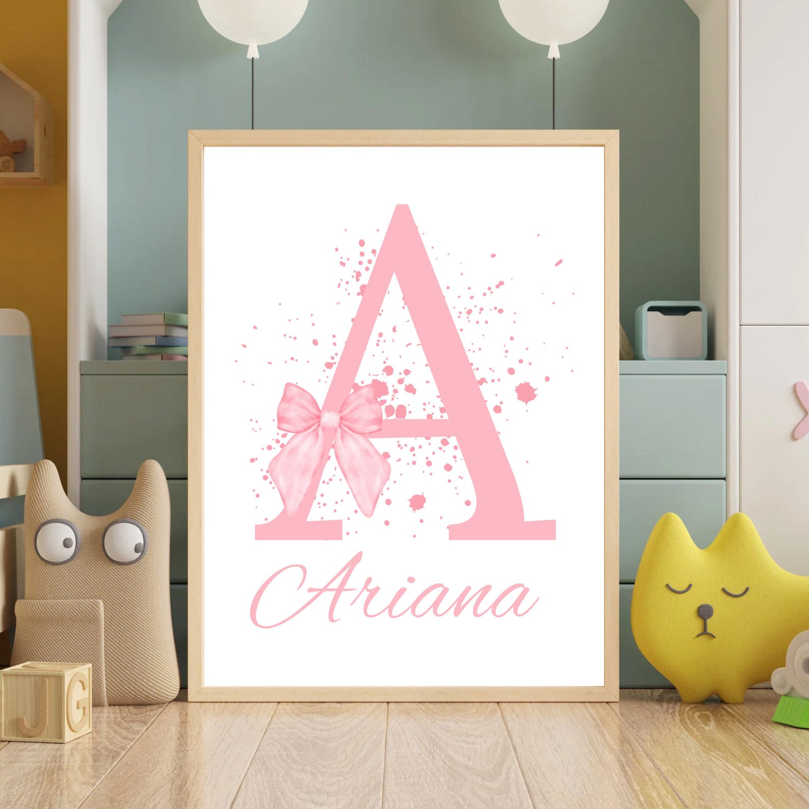 Custom Pink Bow Wall Art Set of 3 Prints Personalized Name Sign Girl ...