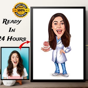 Custom Female Dentist Gift, Dentist Caricature Drawing From Photo, Dentist Portrait, Personalized Birthday Gift, Dentist Cartoon