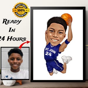Basketball Player Gift, Basketball Player Caricature Drawing From Photo, Custom Digital Caricature Portrait, Gift For Basketball Coach