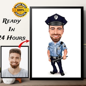 Presente para policial masculino, desenho de caricatura de policial a partir de foto, retrato de caricatura digital, presente personalizado para aniversário, policial, presente engraçado
