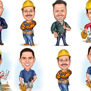 Regalo para ingeniero trabajador de la construcción, caricatura personalizada trabajador de la construcción, dibujo de caricatura digital a partir de foto, arte de caricatura