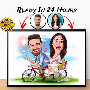 Custom Cyclist Couple Cartoon Portrait, Couple Portrait, Couple Gift, Couple Caricature, Family Portrait, Caricature Drawing, Biker Cartoon