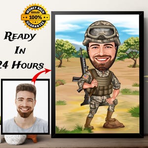 Male Soldier Gift, Army/Military Caricature Drawing From Photo, Digital Caricature Portrait, Personalized Gift for soldier Army man
