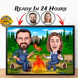 Personalisiertes Cartoon Portrait zum Ruhestandspaar, Karikaturzeichnung, Familienportrait, Paar Jubiläums-Gif, Ruhestandsgeschenk