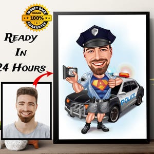 Regalo poliziotto maschio, disegno caricatura poliziotto da foto, ritratto caricaturale digitale, regalo per compleanno, regalo divertente