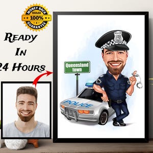 Presente para policial masculino, desenho de caricatura de policial a partir de foto, retrato de caricatura digital, presente personalizado para aniversário, policial, presente engraçado