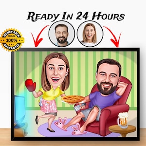 Personalisiertes Paar Cartoon Portrait, Paar Portrait, Paar Geschenk, Paar Karikatur, Familienportrait, Jubiläumsgeschenk