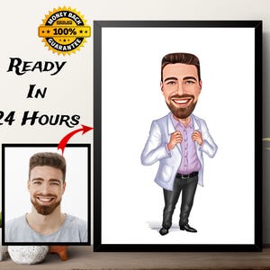 Regalo medico uomo, caricatura di medico da foto, ritratto di caricatura digitale personalizzato, regalo personalizzato per uomo