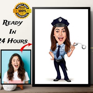 Regalo poliziotta, caricatura della polizia da foto, regalo personalizzato per il compleanno, regalo divertente per lei