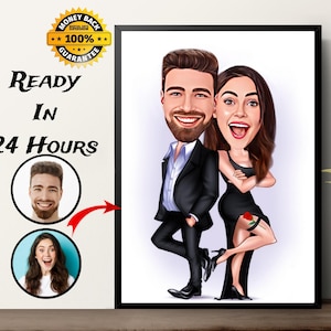 Personalisiertes Paar Cartoon Portrait, Paar Portrait, Paar Geschenk, Paar Karikatur, Familienportrait, Jubiläumsgeschenk