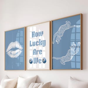 Custom Light Blue Set Of 3 Piece Wall Art Trendy Preppy Artful Print Aesthetic Funky Apartment College Teen Dorm Room Decor How Lucky Are We