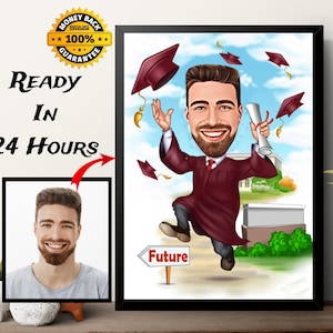 Regalo di laurea maschile, caricatura di laurea personalizzata da foto, ritratto di caricatura digitale, collage di regali per studenti