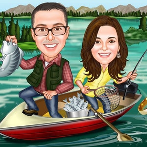 Fishing Lover Gift, Personalized Funny Cartoon Custom Caricature Drawing From Photo, Gift for wedding, anniversary, him, her, lover, friends