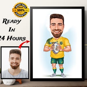 Regalo per giocatore di rugby/football americano, disegno caricaturale di giocatore di rugby da foto, regalo per sport football americano,
