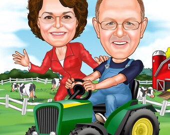 Personalized Couple Caricature Portrait: Custom Cartoon Drawing (Digital File)