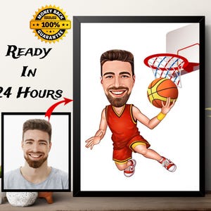 Regalo per giocatore di basket, disegno caricaturale di giocatore di basket da foto, ritratto caricaturale digitale personalizzato,