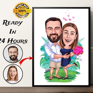 Personalisiertes Paar Cartoon Portrait, Paar Portrait, Paar Geschenk, Paar Karikatur, Familienportrait, Jubiläumsgeschenk