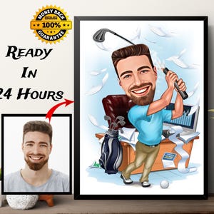 Mannelijk baasgeschenk, baaskarikatuurtekening van foto, grappig cartoon-karikatuurportret op maat, gepersonaliseerde digitale
