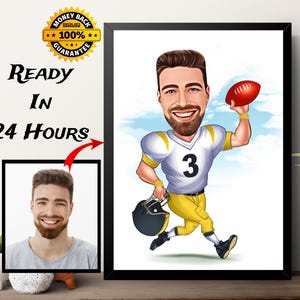 Regalo per giocatore di rugby/football americano, disegno caricaturale di giocatore di rugby da foto, regalo per sport football americano,