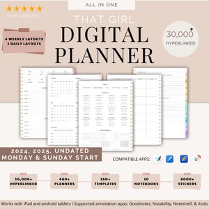 That Girl Planner, Undated Digital Planner, iPad Planner, GoodNotes Planner, Daily, Weekly, Monthly, 2023 2024 Undated Digital iPad Planner