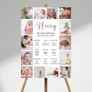 Segno della pietra miliare del primo compleanno, Poster della pietra miliare del 1° compleanno, Segno del collage di foto del 1° compleanno, Scheda della pietra miliare delle foto del bambino di un anno modificabile