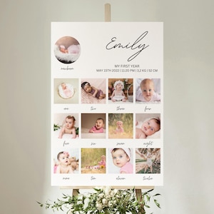 Druckbare Babys erstes Jahr Foto Poster Vorlage, 1. Geburtstag Foto Collage Zeichen, Ein Jahr Fotos Baby Meilensteintafel, Meilenstein Geburtstag