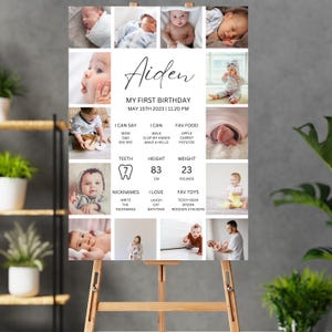 Segno della pietra miliare del primo compleanno, Poster della pietra miliare del 1° compleanno, Segno del collage di foto del 1° compleanno, Scheda della pietra miliare delle foto del bambino di un anno modificabile