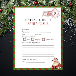 Carta a Papá Noel para imprimir, carta a Papá Noel, lista de deseos de Papá Noel, carta a Papá Noel con descarga digital, plantilla de carta a Papá Noel para imprimir al instante