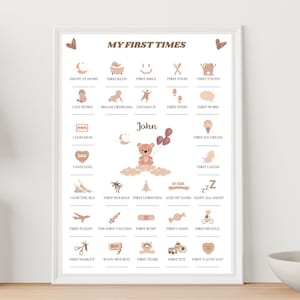 Póster personalizado de las primeras veces del bebé, Póster de la primera vez del niño para personalizar, Póster de fechas del bebé, Decoración de la habitación del bebé, Mis primeras veces