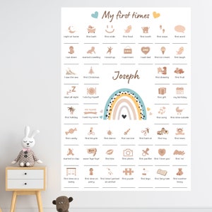 Personalisiertes My First Times Baby Poster, Baby Geburtsposter, Baby Wichtige Daten, Babyzimmer Wanddekoration, Baby Geburtsgeschenk, Beige, Neutral