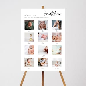 Tablero de hitos del primer cumpleaños, plantilla de póster de hitos del primer cumpleaños imprimible, póster de primer cumpleaños, póster de hitos del primer cumpleaños