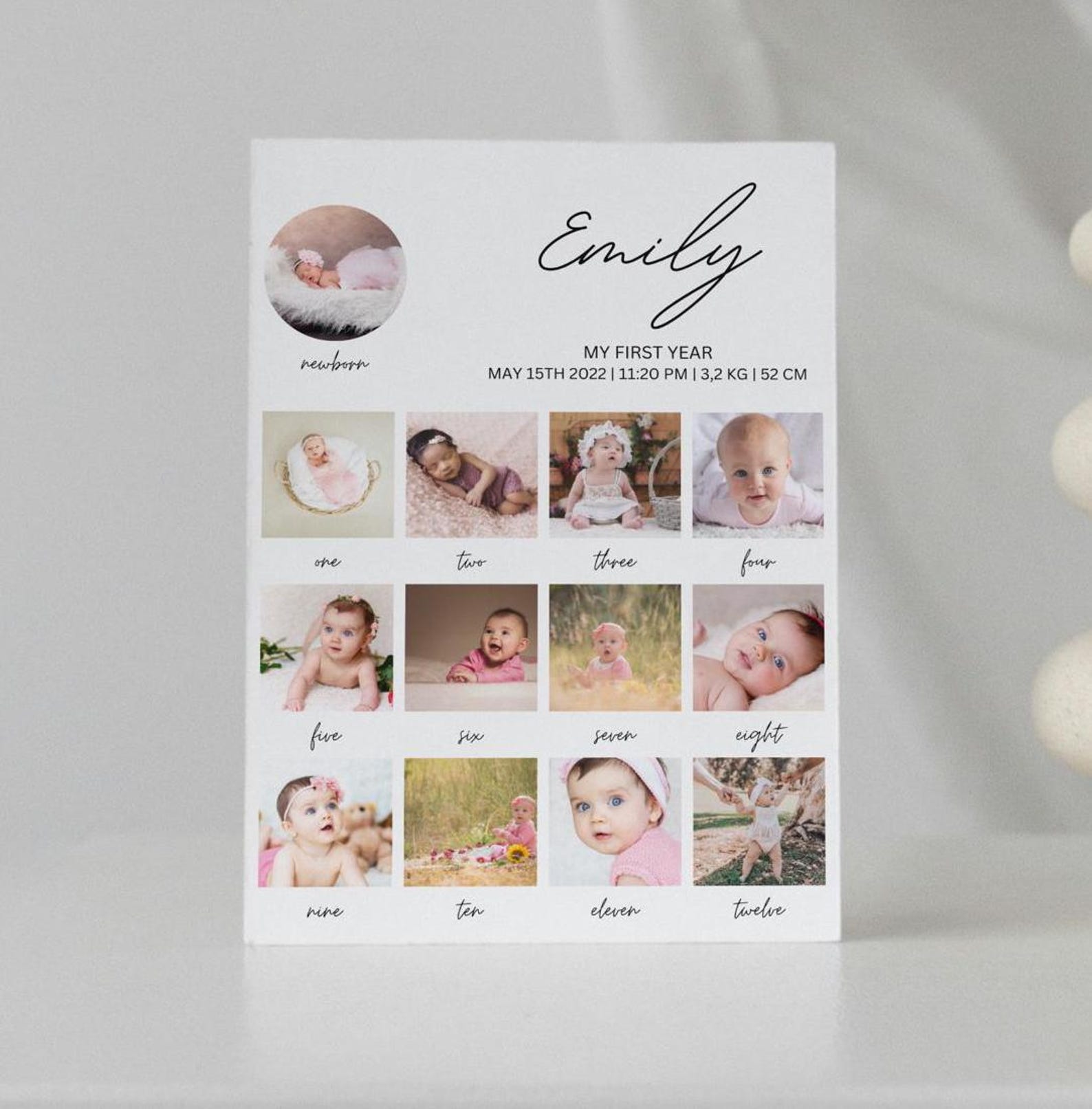 Printable Baby's First Year Photo Poster Template, 1st Birthday Photo ...