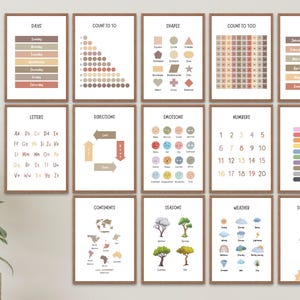 Set of Educational Posters, Boho Playroom Wall Decor Prints, Montessori Classroom Decor, 14 Homeschool Posters, Preschool Posters Printable