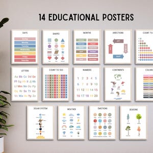 Educational Posters, Montessori Playroom Wall Art Set of 14, Educational Wall Art, Homeschool Education Posters, Playroom Classroom Posters
