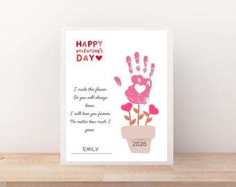 Valentinstag Handabdruck Kunst für Kinder Kleinkinder, Blumengedicht Art, Valentinstag Handwerk Memory Andenken Geschenk für Oma, Mutter, lustige Valentinstag Aktivität