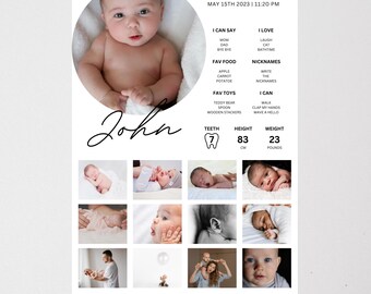 Milestone Birthday Sign, 1st Birthday Photo Collage Sign, 1st Birthday Milestone Board, Printable Baby&#39;s First Year Poster Template