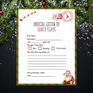 Brief an Santa druckbare, Brief an Santa Brief, Weihnachtswunschliste, digitaler Download Brief an Santa, Sofortdruck-Brief an Santa-Vorlage