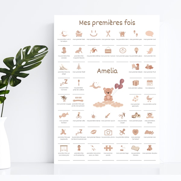 Gepersonaliseerde mijn eerste keer babyposter, babygeboorteposter, baby belangrijke data, babykamer wanddecoratie, babygeboortecadeau, beige, neutraal