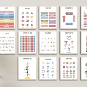 Lernposter, Montessori-Spielzimmer, Wandkunst für Kinder, 14-er Set, Lernposter, Lernposter für das Schulzimmer, Lernposter für das Klassenzimmer